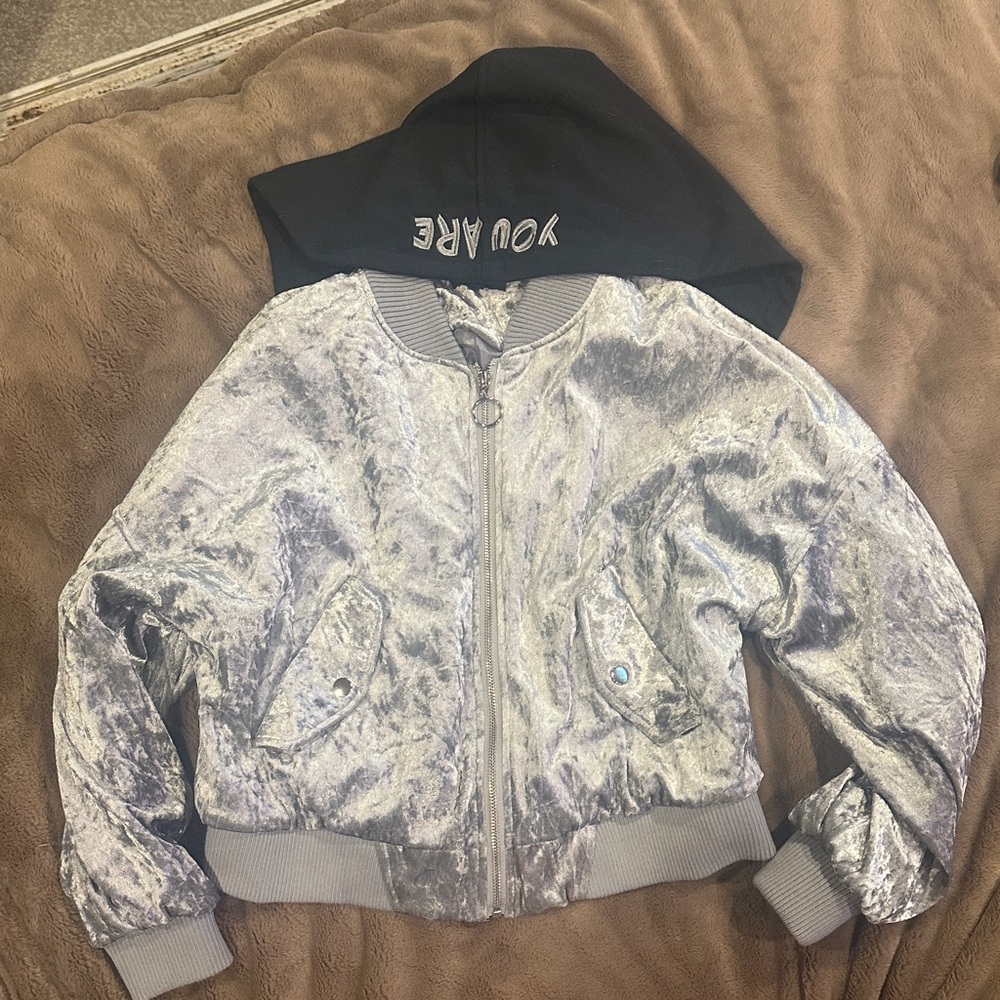 Silver Velvet Bomber Jacket - Women